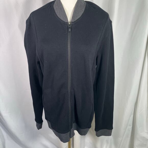 Alfani Black Zip Bomber Jacket Sweatshirt Small Cotton Knit Grey Pockets New - Picture 12 of 16